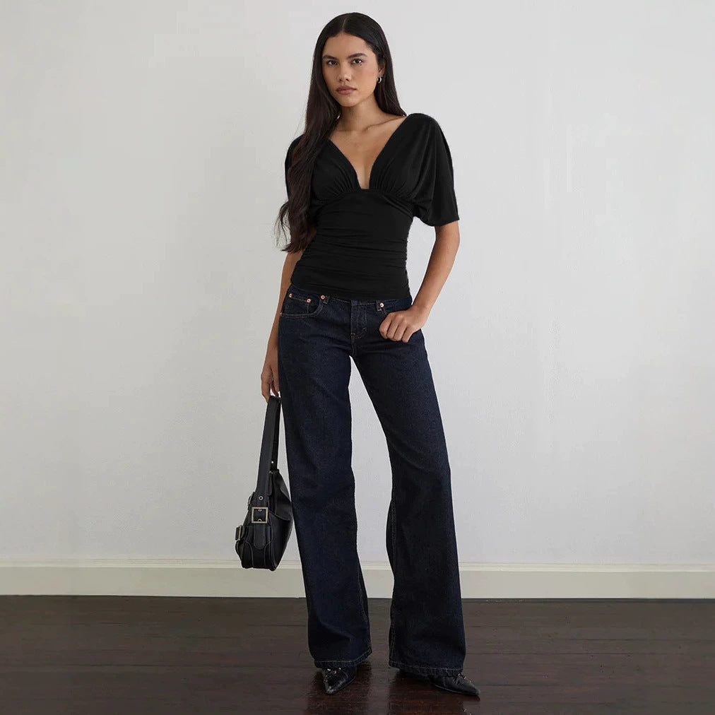 Damen Elegantes Oberteil mit tiefem V-Ausschnitt und lässigem Drapierungsdesign Echo Archiv