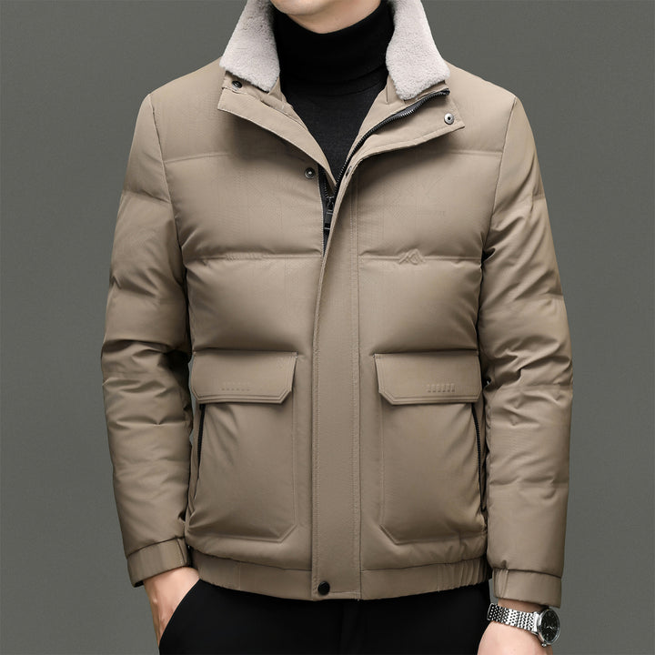 Herren gesteppte Winterjacke mit weichem Kunstfellkragen und praktischen Taschen Echoarchiv