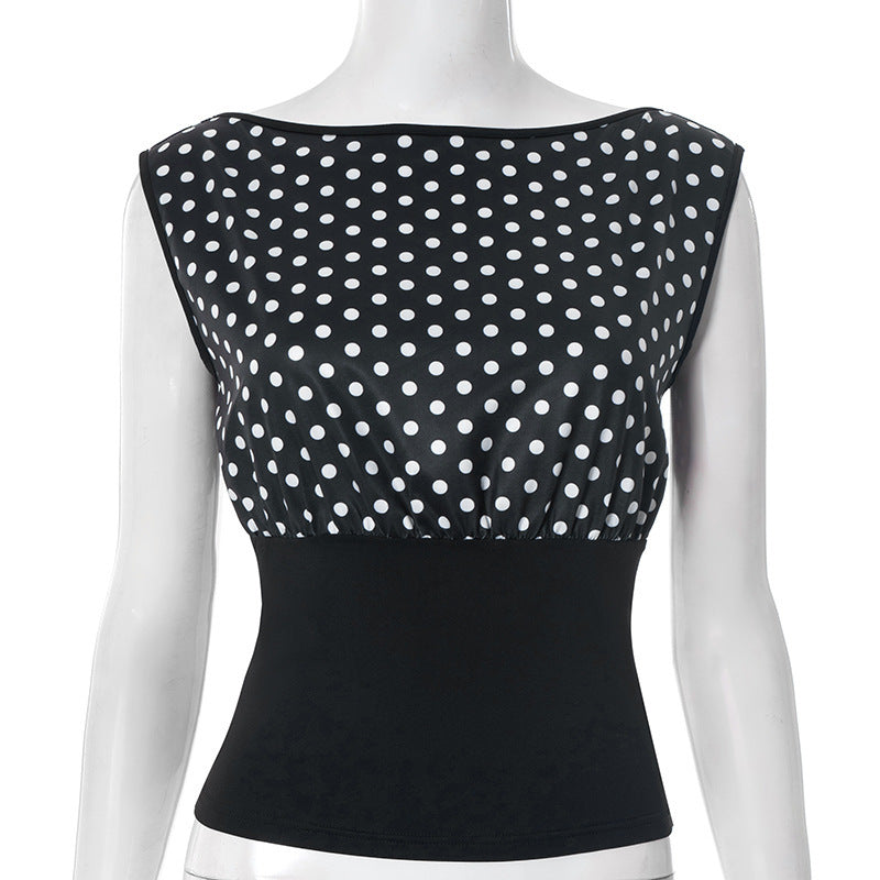 Damen Polka-Dots Oberteil mit elastischem Bund Echo Archiv