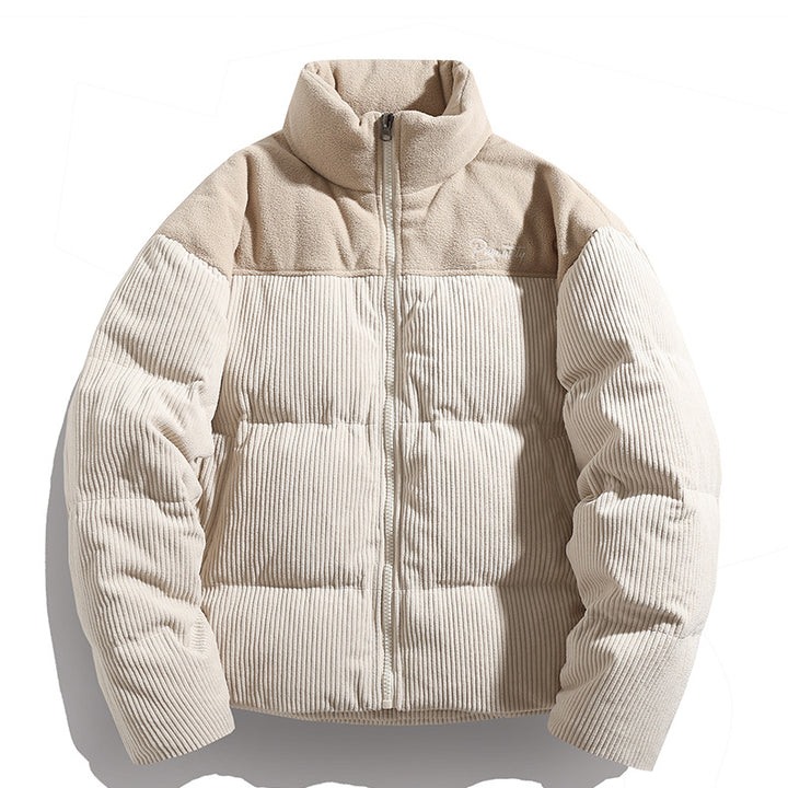 Unisex Kord-Steppjacke mit hoher Kragenlinie, gesteppter Wattierung und kontrastierender Schulterpasse Echo Archiv