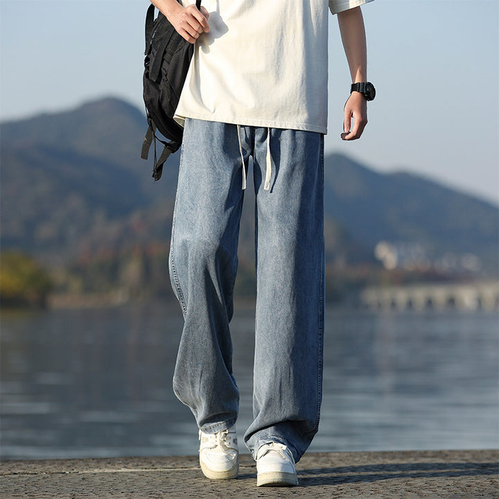 Herren lockere und bequeme Denim-Hose mit verstellbarem Bund Echoarchiv