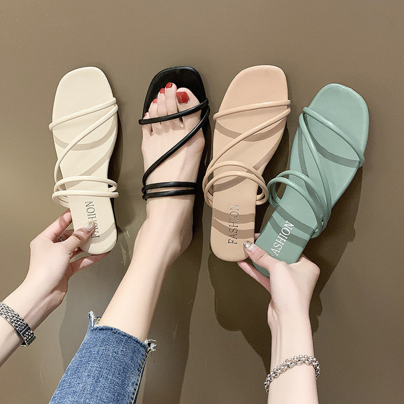 Damen nan minimalistische Schlupf-Sandalette mit filigranen Schlaufenriemen und gepolstertem Komfortfußbett Echo Archiv