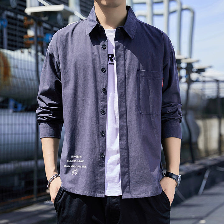 Herren Oversized-Hemdjacke im Casual-Worker-Stil mit Brusttasche und durchgehender Knopfleiste Echoarchiv
