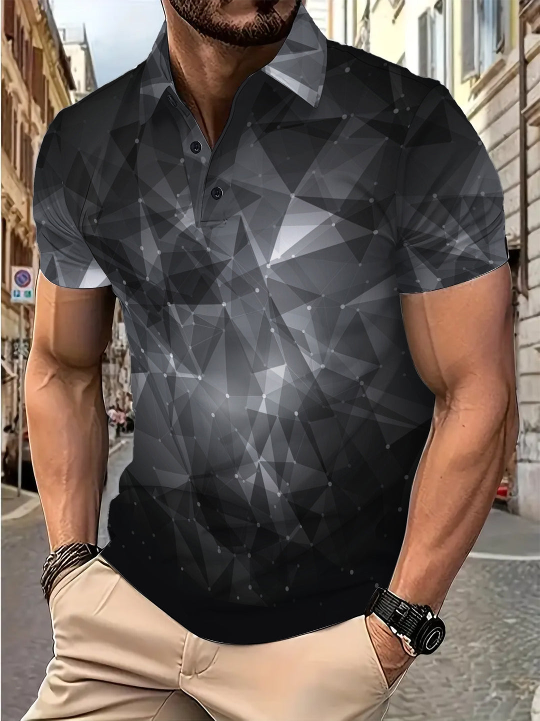 Herren Poloshirt mit modernem 3D-Grafikdesign Echoarchiv