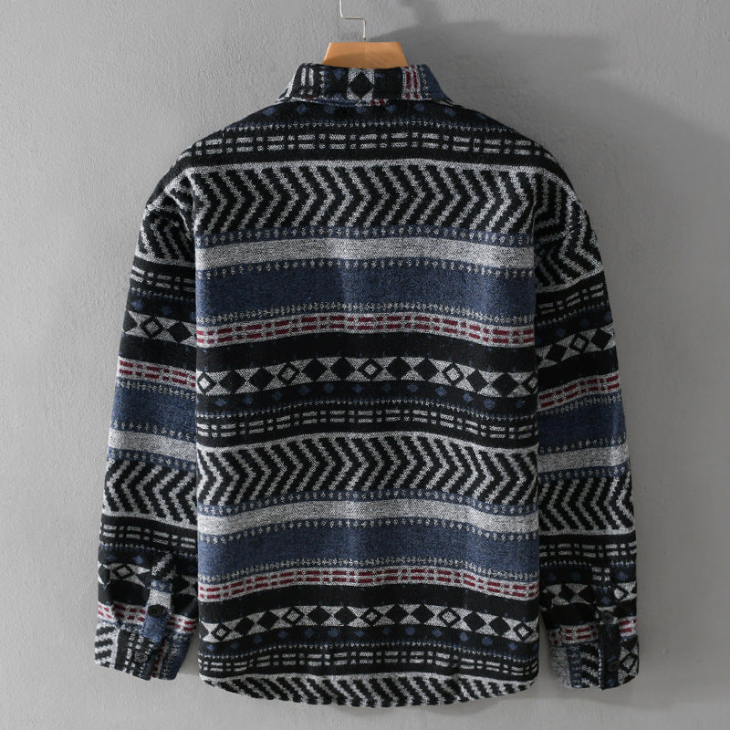 Herren Gestricktes Hemd-Overshirt im geometrischen Muster Echoarchiv