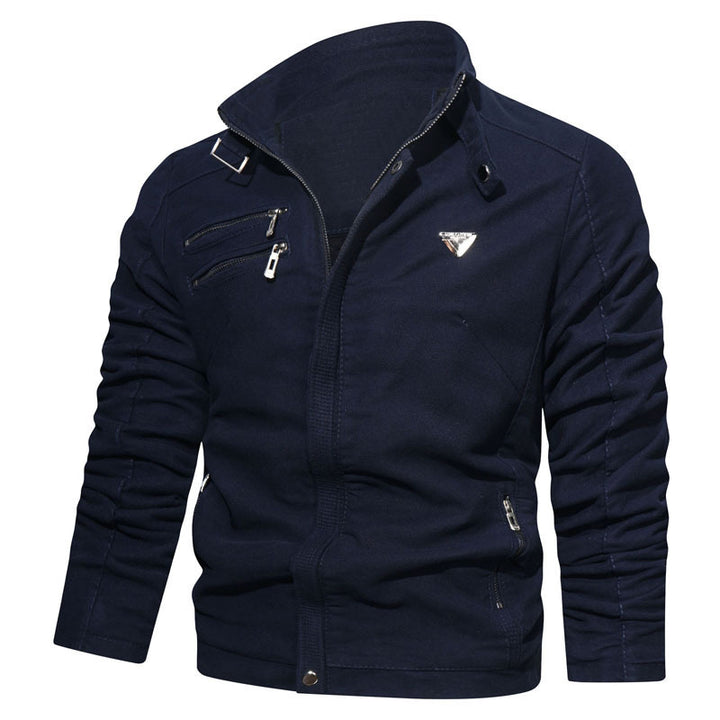 Herren leichtes Canvas‑Utility‑Blouson mit Stehkragen, asymmetrischer Brustreißverschlusspartie und Zier‑Reißverschlüssen Echoarchiv