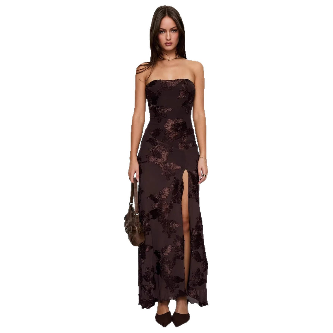Damen elegantes Schnittmaxikleid mit floralem Design und seitlichem Schlitz Echo Archiv