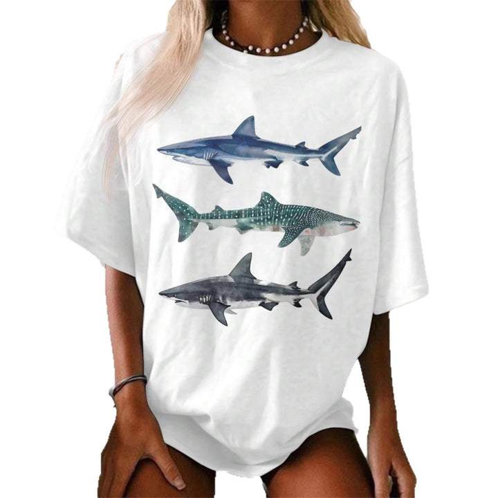 Damen T-Shirt mit kreativem Hai-Motiv und lässigem Schnitt Echo Archiv