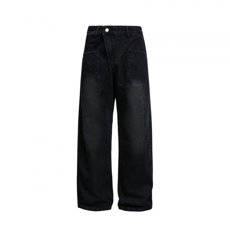 Damen Weite hochgeschnittene Baggy-Jeans mit geschwungenen Vornähten und aufgesetzten Taschen Echo Archiv