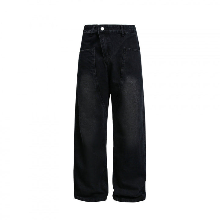 Damen Weite hochgeschnittene Baggy-Jeans mit geschwungenen Vornähten und aufgesetzten Taschen Echo Archiv