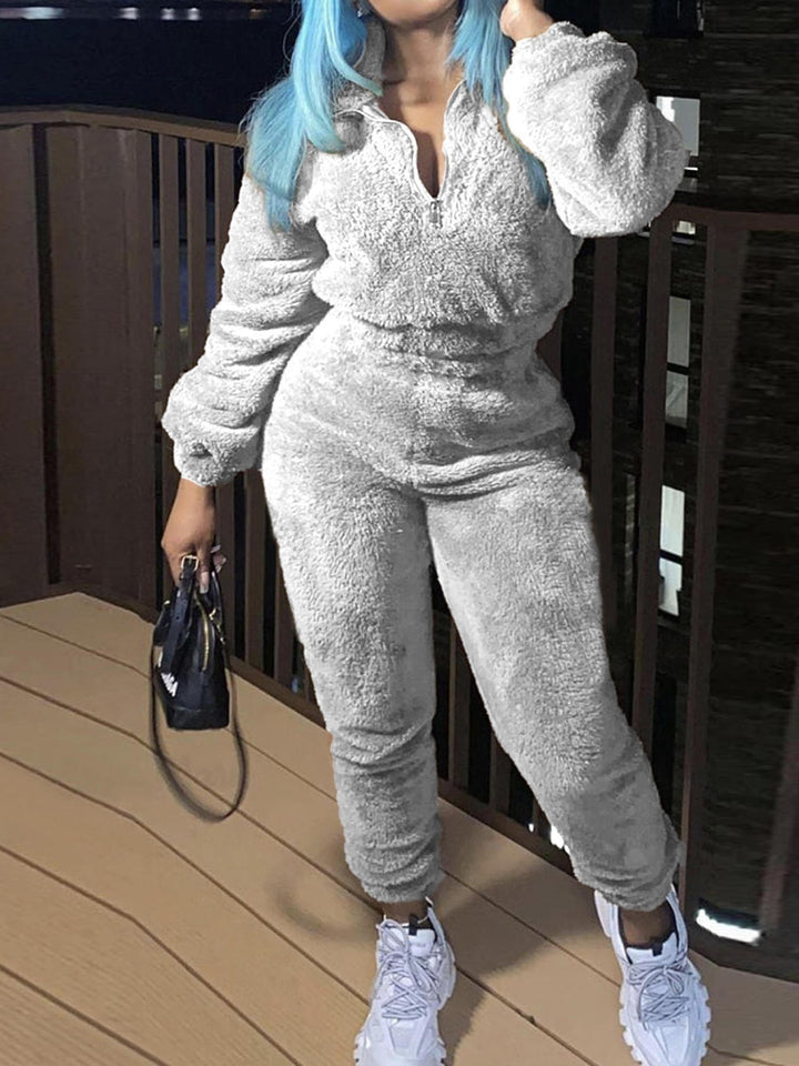 Damen nan kuscheliges Teddy-Lounge-Set mit Halbzip und Highwaist-Jogger Echo Archiv