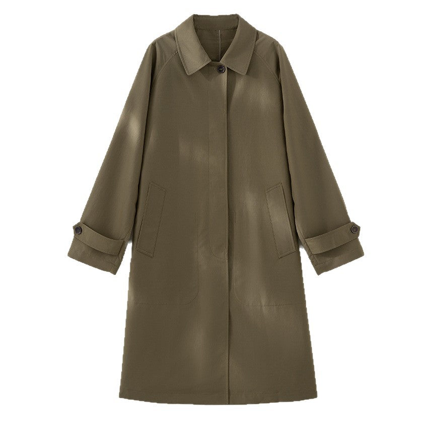 Damen Langer minimalistischer Trenchcoat mit verdeckter Knopfleiste und verstellbaren Manschetten Echoarchiv