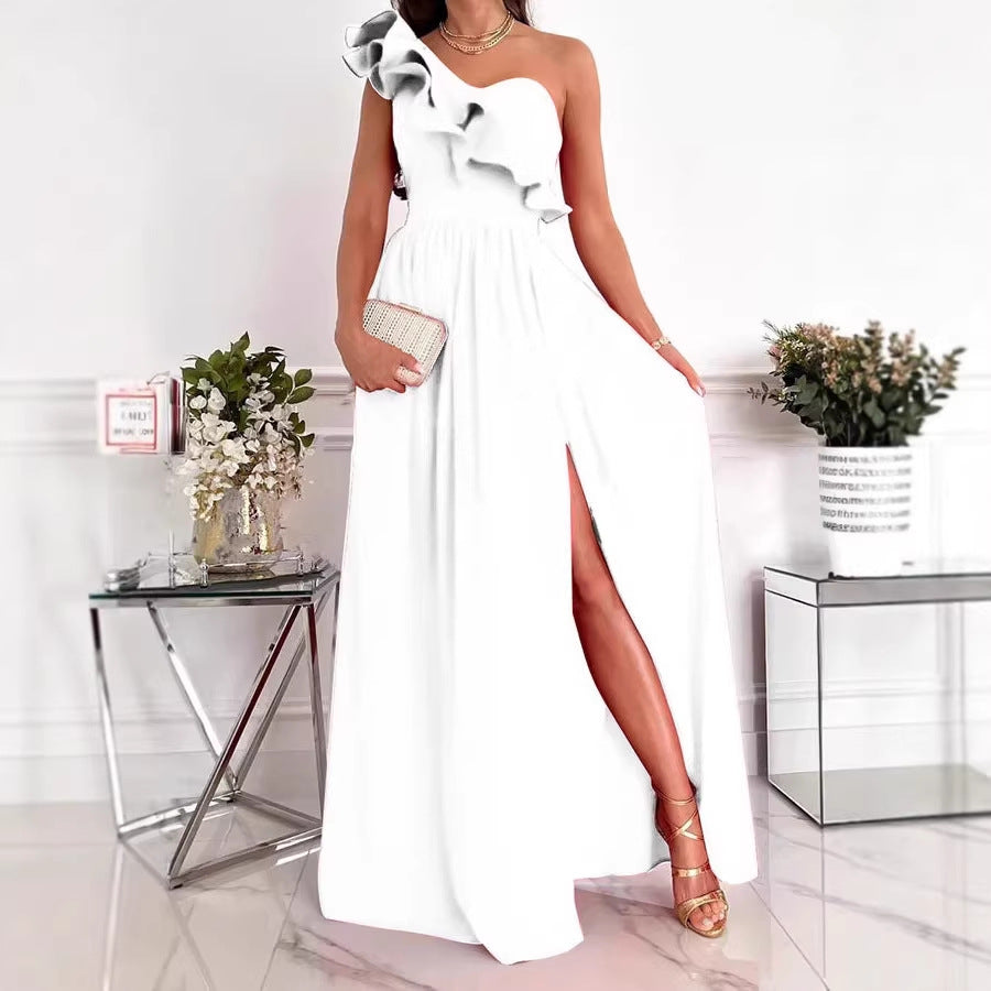 Damen Maxikleid mit asymmetrischem Schnitt und voluminösem Rüschendetail Echo Archiv