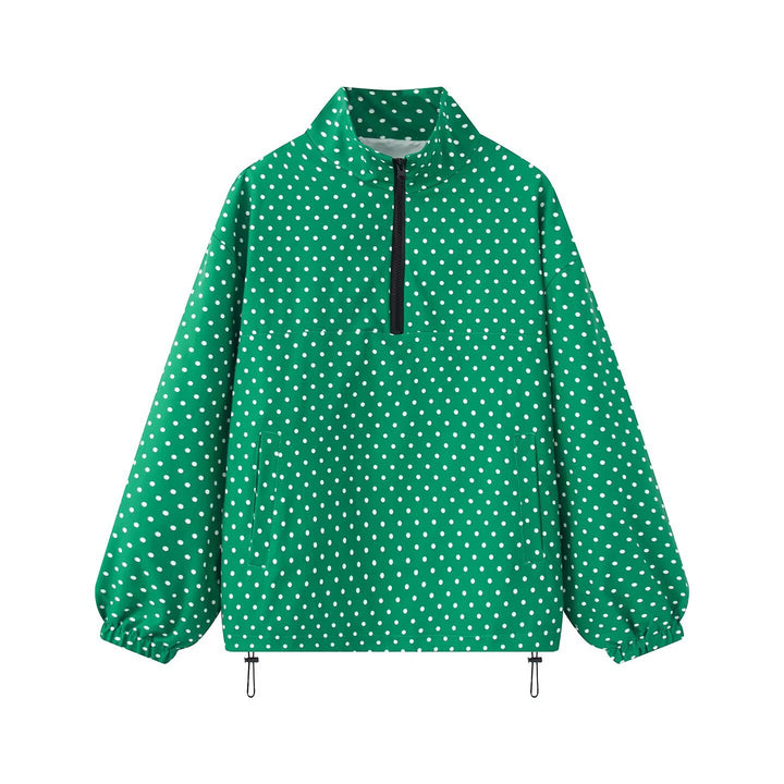 Damen Gepunkteter leichter Anorak mit Halbzip, Kängurutasche und Kordelzug Echo Archiv