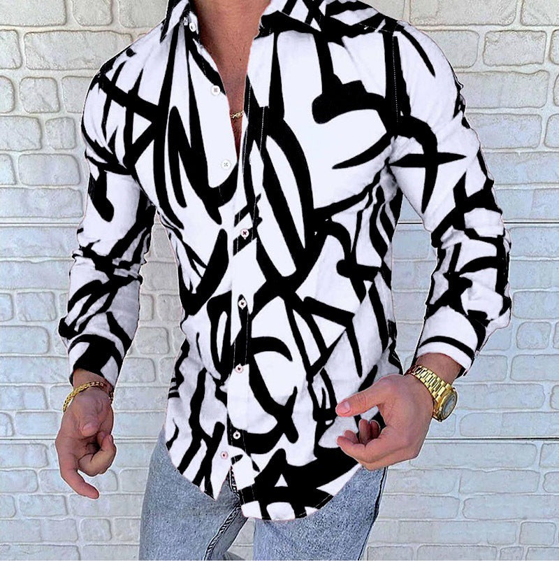Herren Modisches Langarmhemd mit künstlerischem Graffiti-Design Echoarchiv