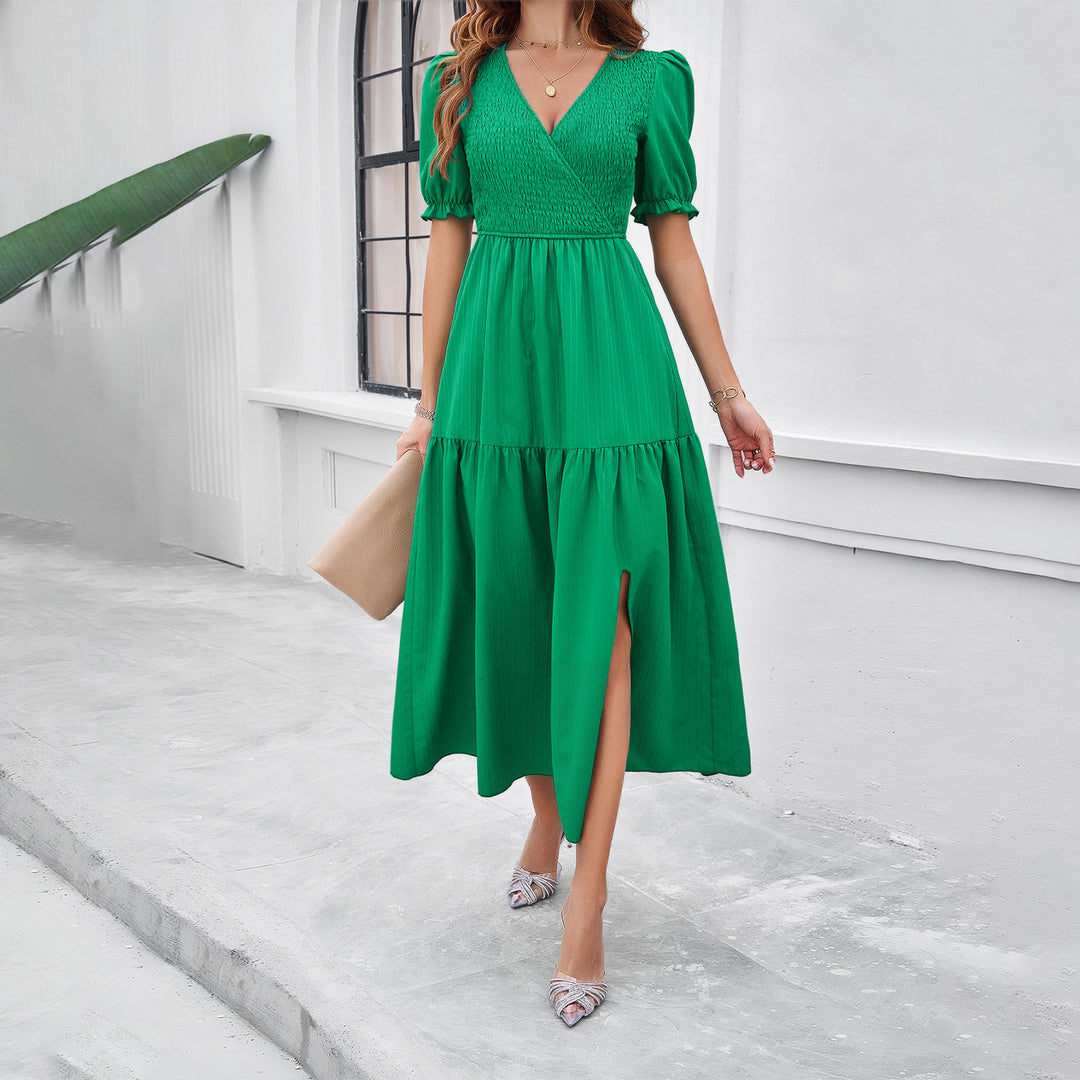 Damen Maxikleid mit hohem Schlitz und Puffärmeln Echo Archiv