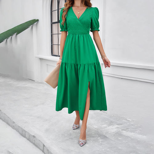 Damen Maxikleid mit hohem Schlitz und Puffärmeln Echo Archiv