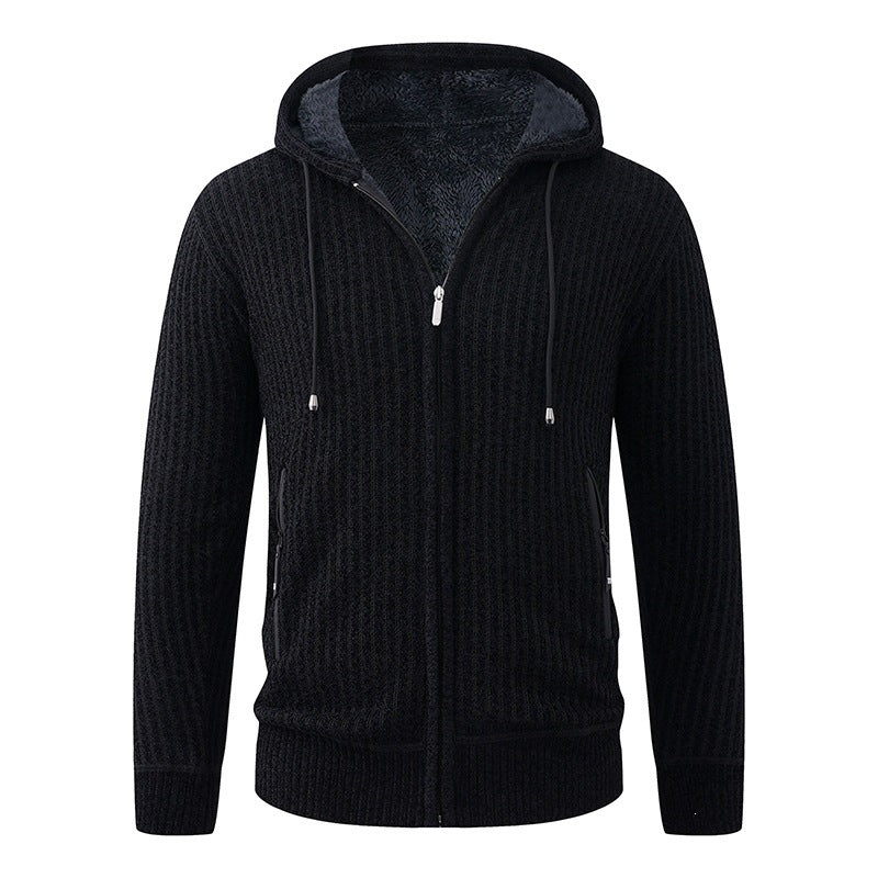 Herren Kapuzen-Strickjacke mit Teddyfutter und durchgehendem Reißverschluss Echo Archiv