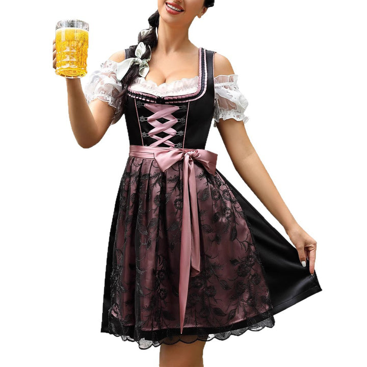 Damen  kurzes Dirndl Trachtenkleid mit Schnürung, Spitzenärmel und dekorativer Schürze Echo Archiv