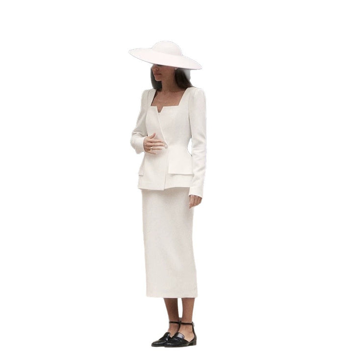 Damen Figurbetontes Tailleur‑Set mit markantem eckigem Ausschnitt und Schößchen Echoarchiv