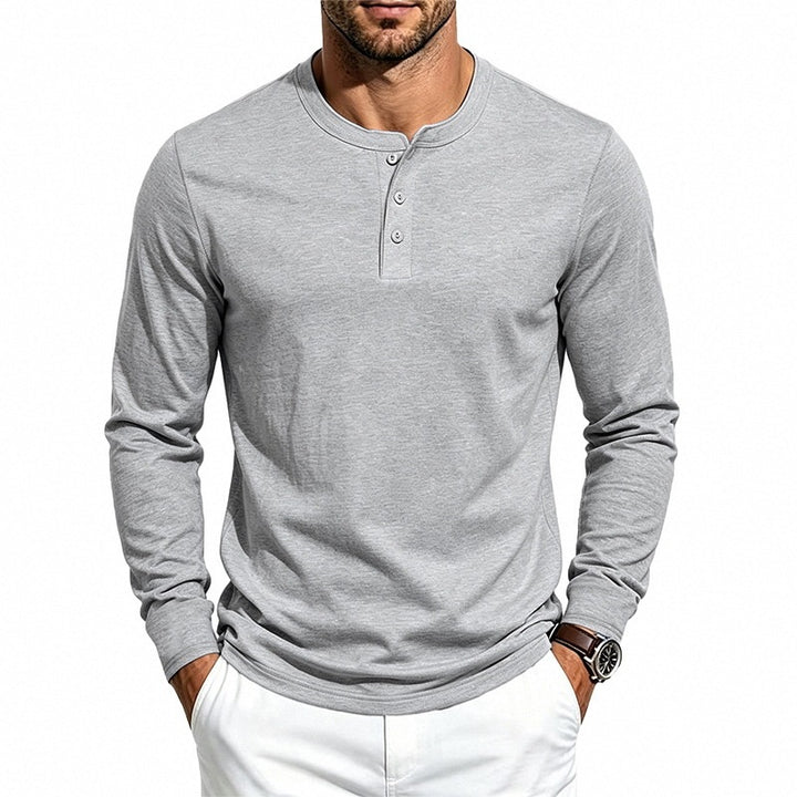 Herren Slim-Fit Thermo-Longsleeve mit 3-Knopf-Henley-Ausschnitt Echoarchiv