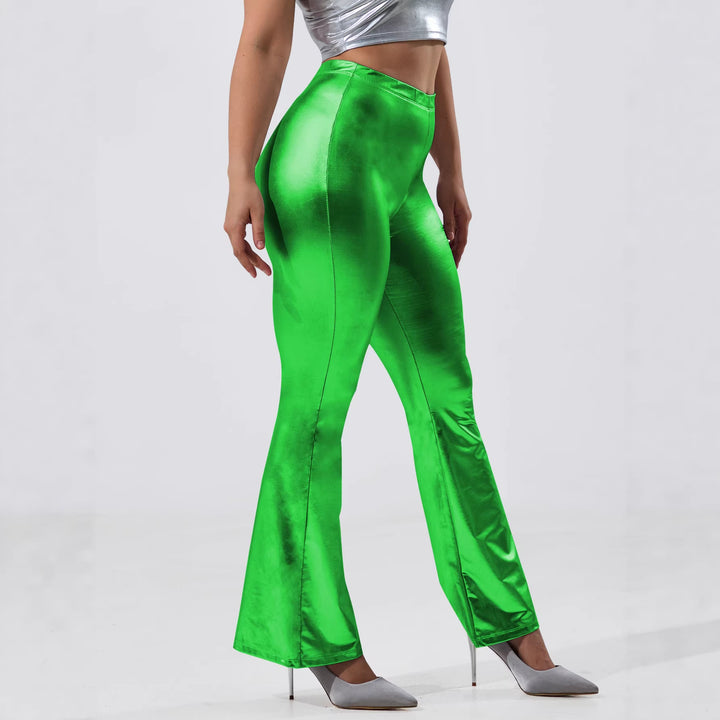 Damen Glänzende High-Waist Schlaghose mit Metallic-Finish echoarchiv-