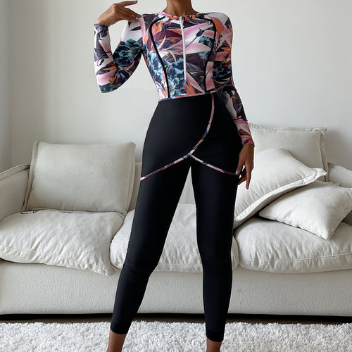 Damen Modischer Longsleeve-Schwimmanzug mit floralem Design Echo Archiv