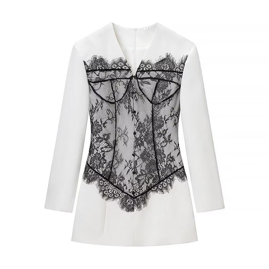 Damen Figurbetontes Minikleid mit Korsagen‑Optik und Spitzenapplikation Echo Archiv
