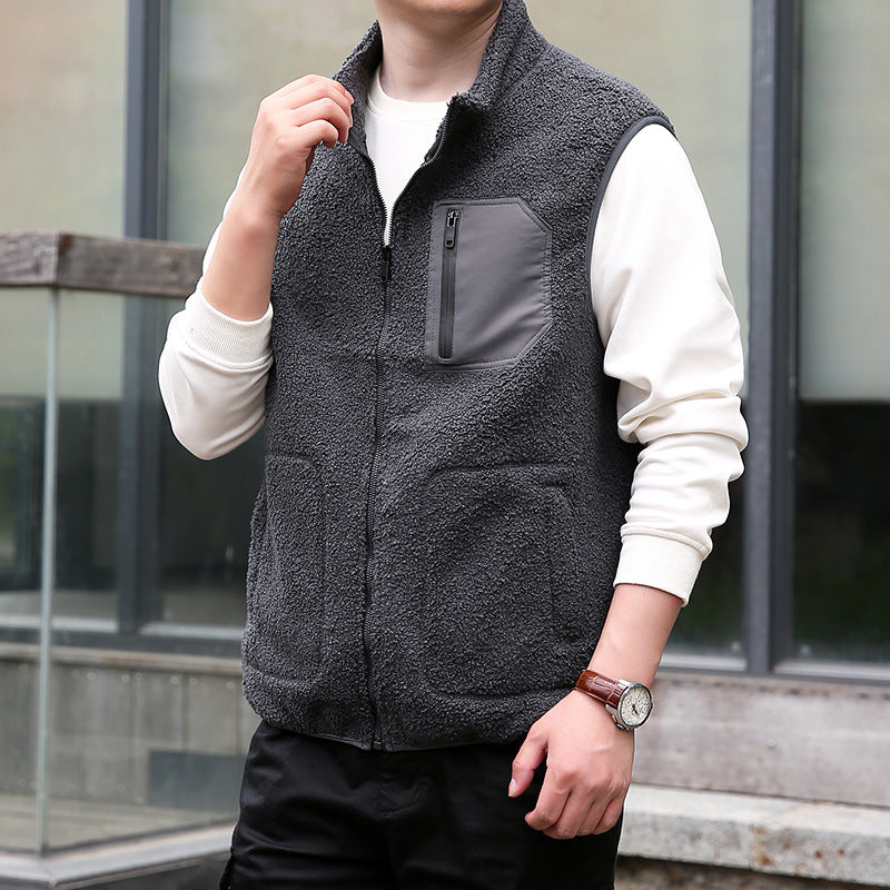 Herren Teddyfleece-Outdoorweste mit hohem Kragen, durchgehendem Reißverschluss und verschweißter Brusttasche Echo Archiv
