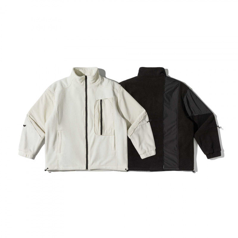 Unisex Oversize-Fleecejacke mit Nylon-Panelen, hohem Stehkragen und Multi-Taschen Echo Archiv