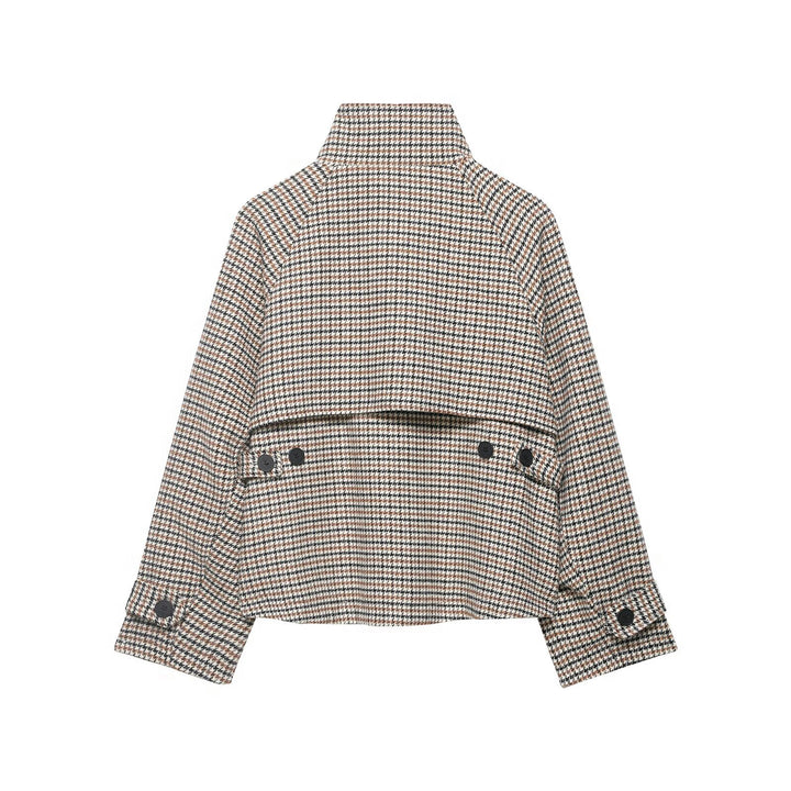 Damen Kurzgeschnittene Bouclé-Jacke mit hohem Stehkragen und Raglanärmeln Echo Archiv