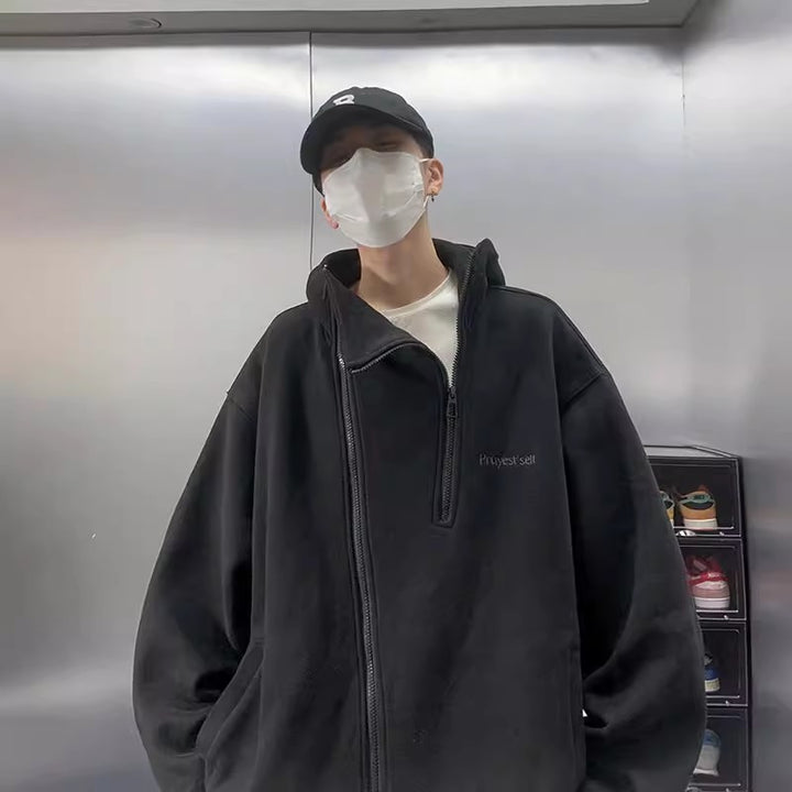 Unisex Oversized Fleecejacke mit hohen Kragen und Reißverschluss Echoarchiv