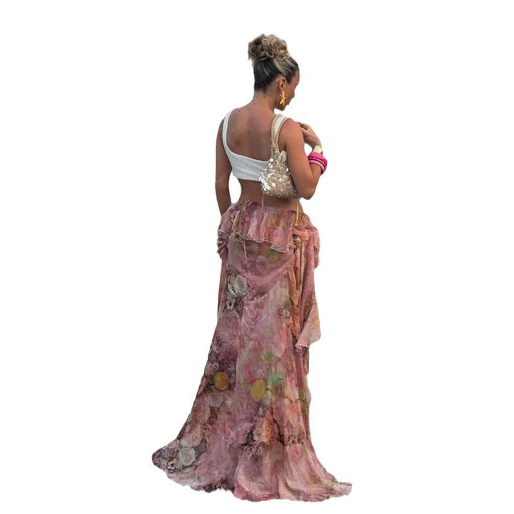 Damen floraler asymmetrischer Rock mit Rüschendetails Echo Archiv