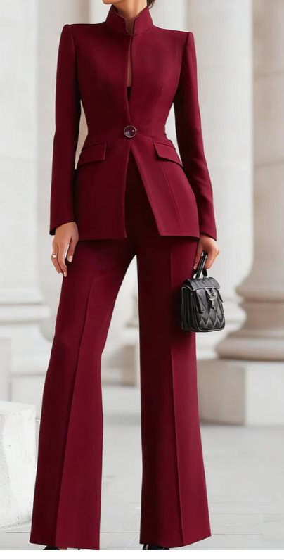 Damen Taillierter Blazer mit Stehkragen und High‑Waist ausgestellte Hose Echo Archiv