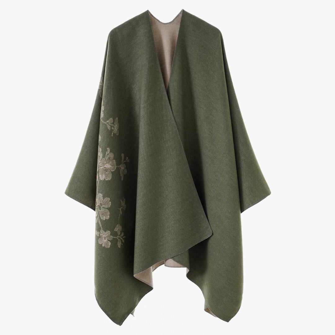 Damen Offener Reversibler Wollmix‑Cape mit floralem Jacquard Echo Archiv