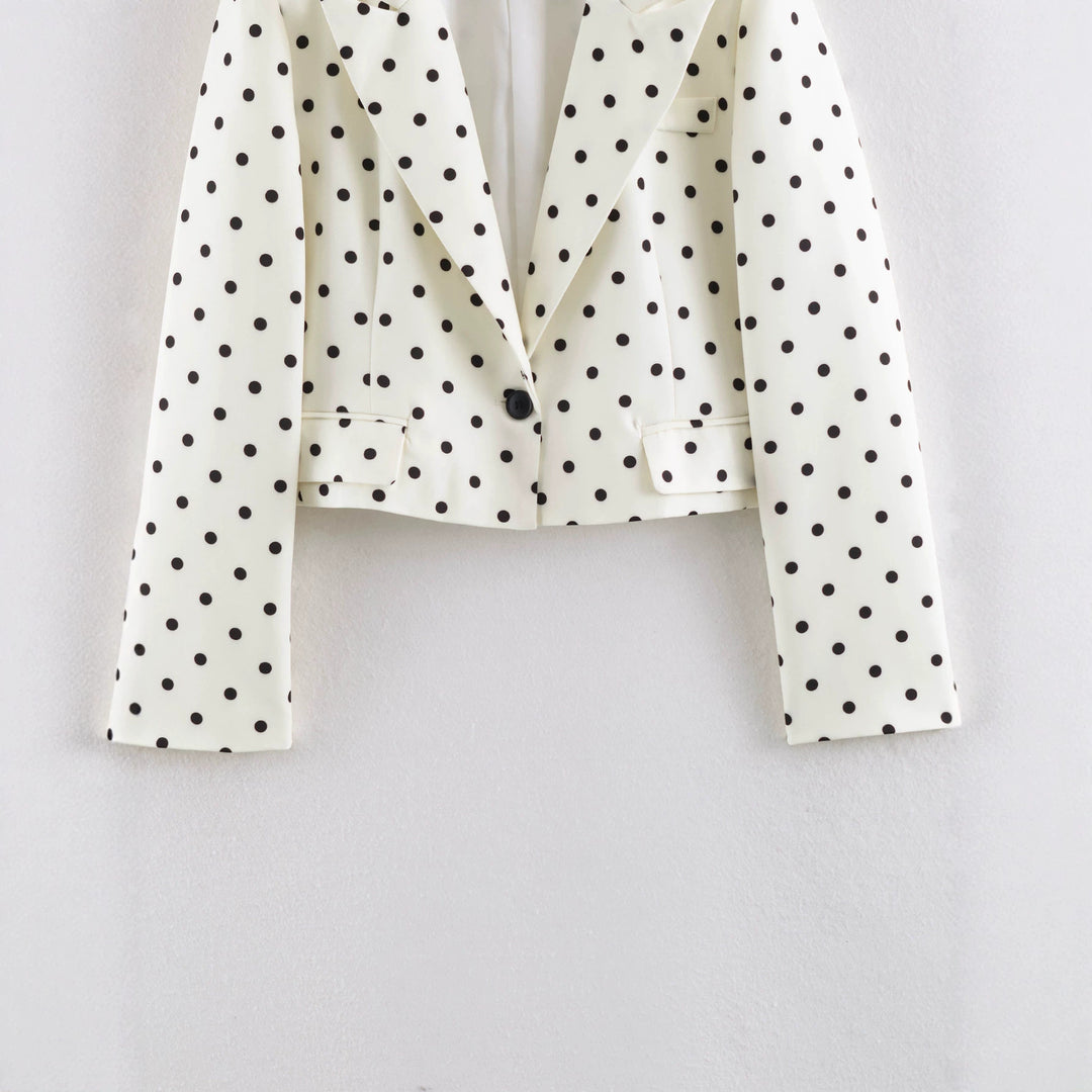 Damen Gepunkteter Cropped-Blazer mit Reverskragen und Pattentaschen Echo Archiv