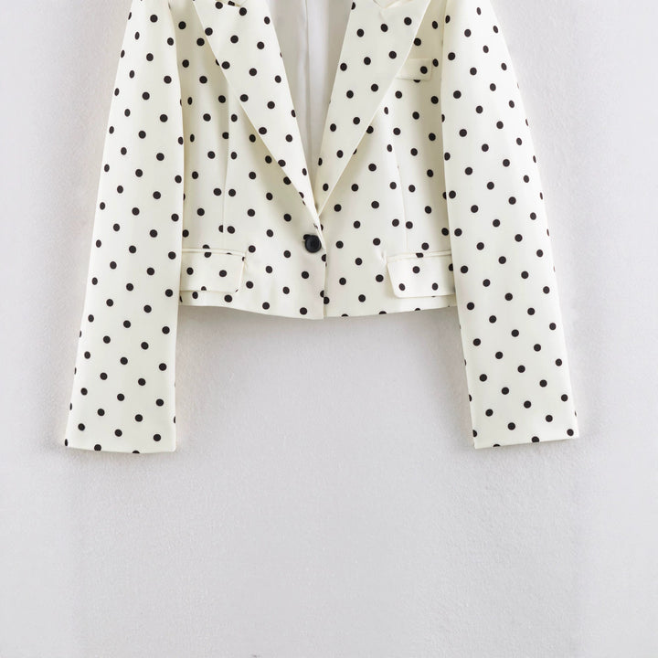 Damen Gepunkteter Cropped-Blazer mit Reverskragen und Pattentaschen Echo Archiv