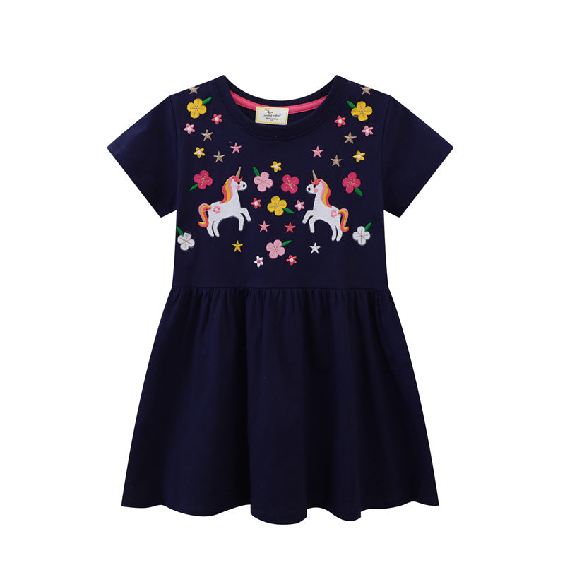 Mädchen Baumwollkleid mit zauberhaften Einhorn- und Blumendesigns Echo Archiv