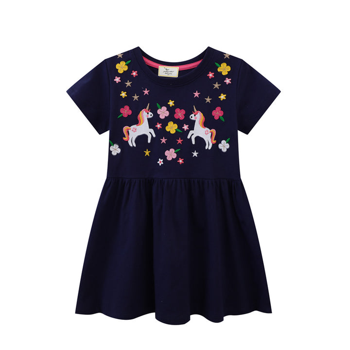 Mädchen Baumwollkleid mit zauberhaften Einhorn- und Blumendesigns Echo Archiv