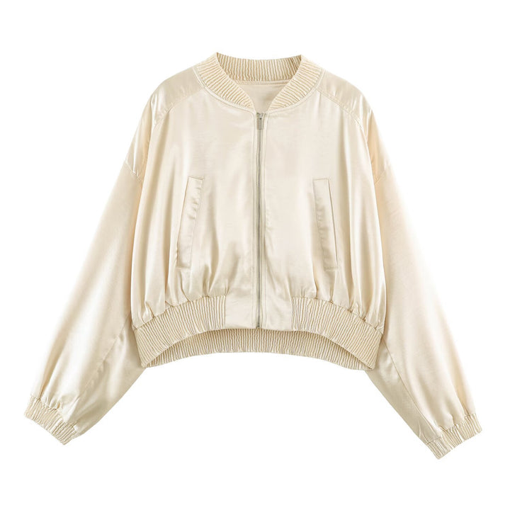 Damen Cropped Bomberjacke aus Satin mit Rippbündchen Echo Archiv