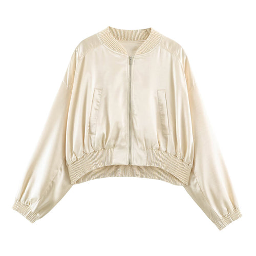 Damen Cropped Bomberjacke aus Satin mit Rippbündchen Echo Archiv