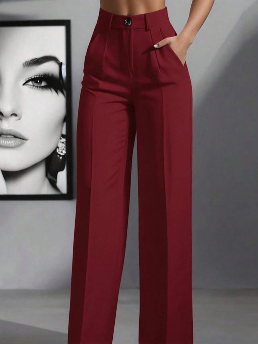 Damen Hochtaillierte Palazzo-Stretchhose mit Bügelfalte und Eingrifftaschen – Avélisse