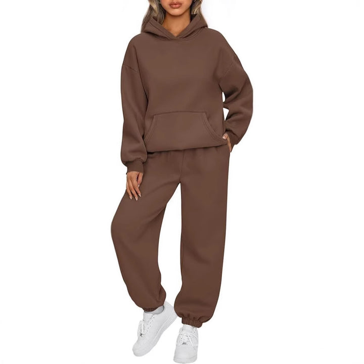 Damen nan luxuriöses Oversize-Loungewear-Set Kapuzenpullover mit Kängurutasche und weit geschnittene Jogginghose mit elastischen Knöchelabschlüssen Echo Archiv