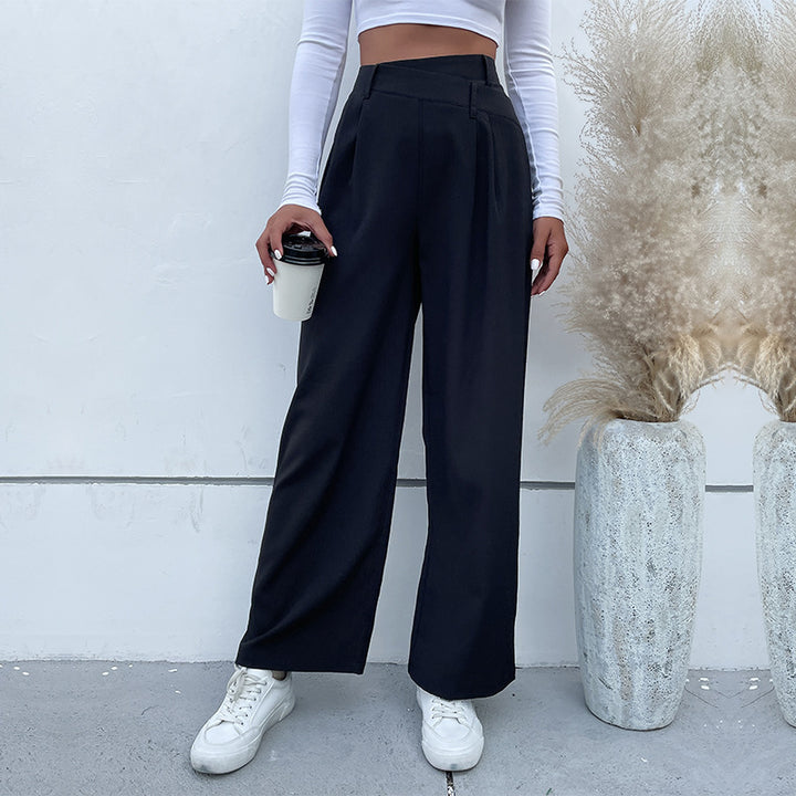 Damen Elegante Stoffhose mit hoher Taille, Bundfalten und weitem Bein Echoarchiv