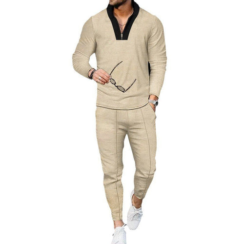 Herren nan modernes Freizeit-Set Halbzip-Henleypullover mit Raglanärmeln und tapered Bügelfalten-Jogginghose Echo Archiv