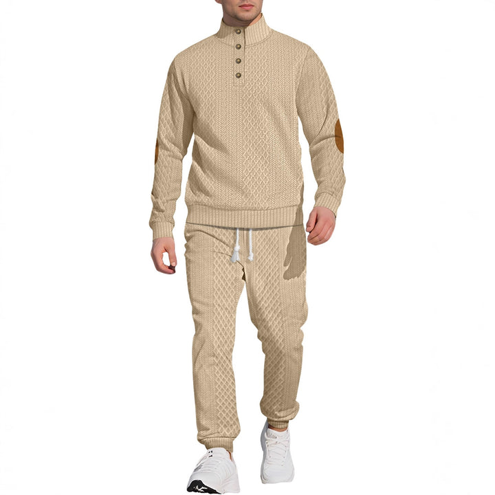 Herren Strick-Freizeitanzug mit hohem Kragen und eleganten Akzenten Echoarchiv