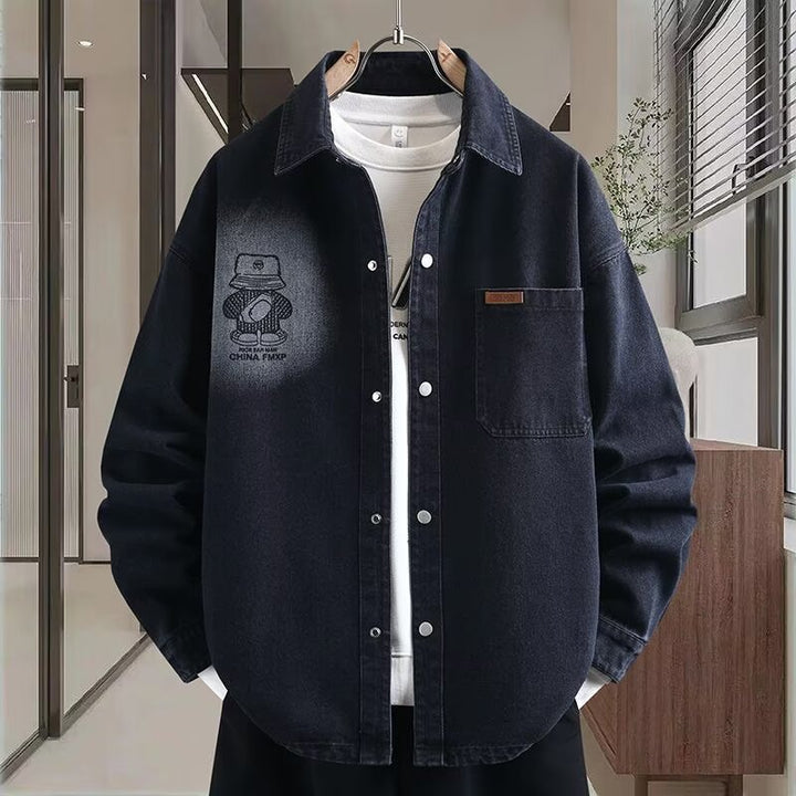 Herren Oversized Denim-Hemdjacke im Relaxed-Worker-Style mit Brusttasche und Druckknöpfen Echoarchiv
