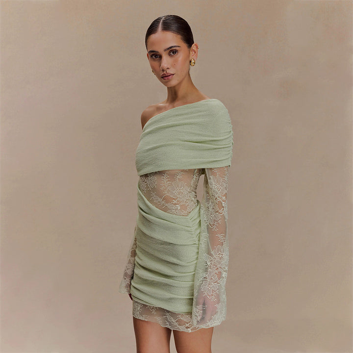 Damen elegantes Minikleid mit Spitzenärmeln Echo Archiv