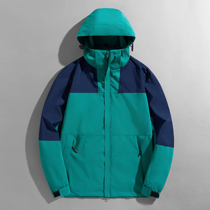 Herren zweilagige technische Kapuzen-Outdoorjacke mit hochschließendem Stehkragen und verstellbarer Kapuze – Taviero