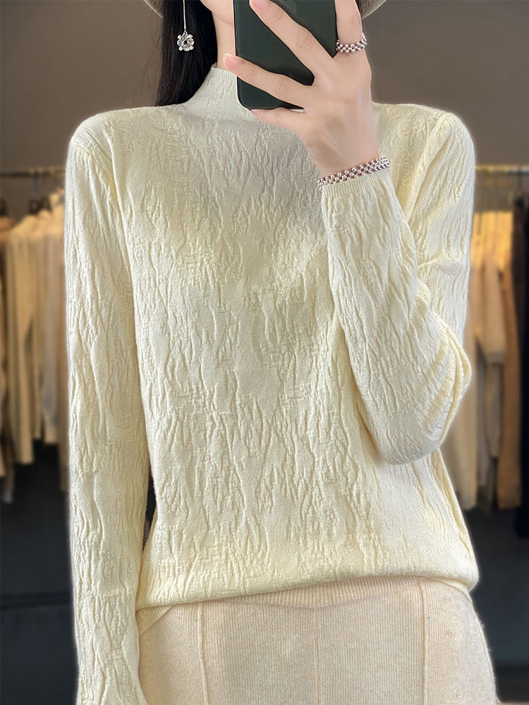 Damen Strukturierter Feinstrick-Pullover mit kurzem Stehkragen und Crinkle-Optik Echoarchiv